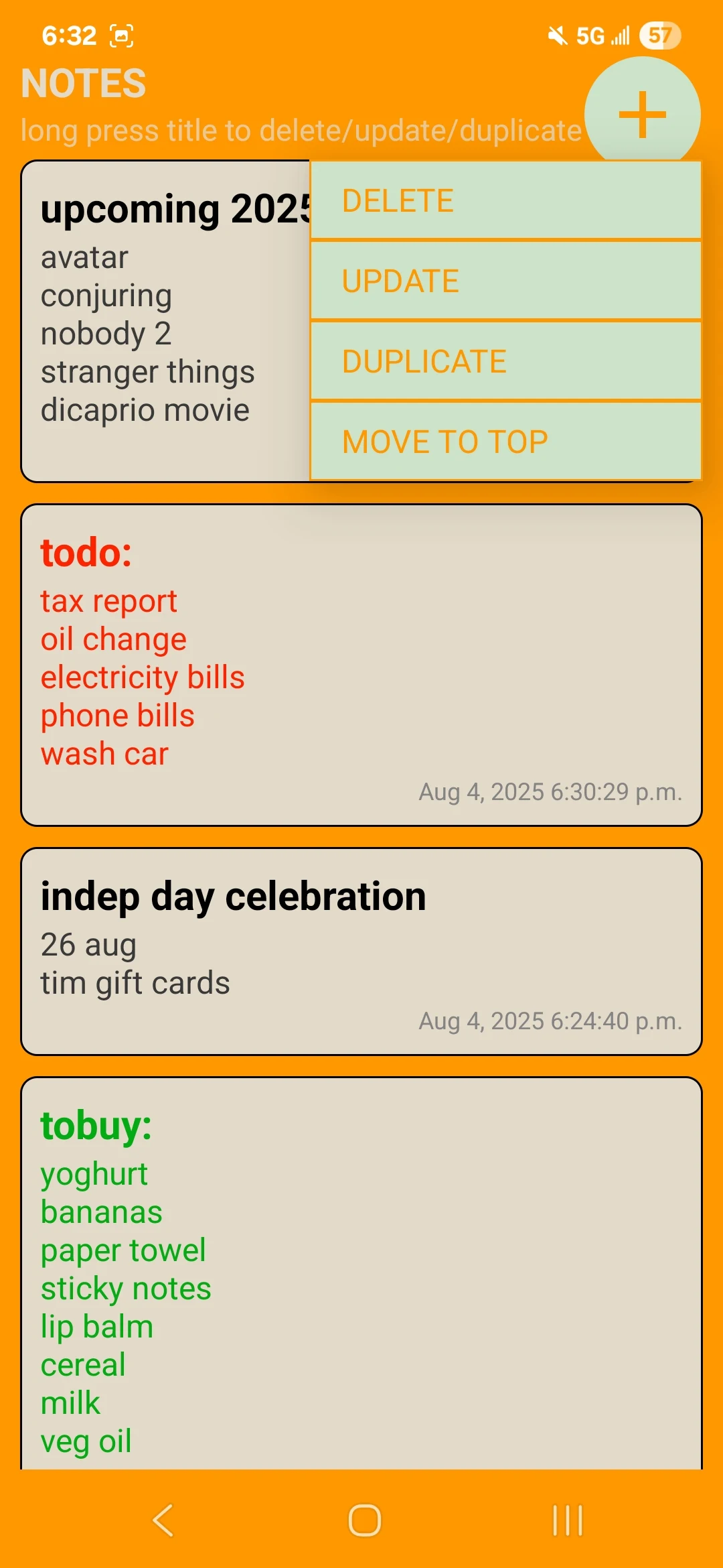 Notes screenshot